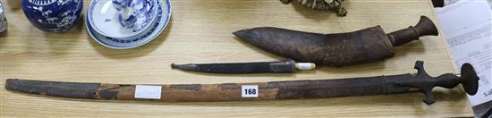 An Indian Tulwar, Kukri and Caucasian knife 96cm